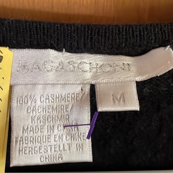 •MAGASHONI•100% BLACK CASHMERE SQUARE NECK W/BLACK SEQUINS LONG SLEEVE SWEATER - Picture 5 of 8